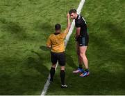 26 June 2022; Aidan O'Shea of Mayo receives a black card from referee David Gough during the GAA Football All-Ireland Senior Championship Quarter-Final match between Kerry and Mayo at Croke Park, Dublin. Photo by Daire Brennan/Sportsfile