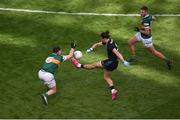 26 June 2022; Oisín Mullin of Mayo has his shot blocked by Tadhg Morley of Kerry during the GAA Football All-Ireland Senior Championship Quarter-Final match between Kerry and Mayo at Croke Park, Dublin. Photo by Daire Brennan/Sportsfile