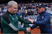 26 June 2022; Mayo manager James Horan and Kerry manager Jack O'Connor shake hands after the GAA Football All-Ireland Senior Championship Quarter-Final match between Kerry and Mayo at Croke Park, Dublin. Photo by Piaras Ó Mídheach/Sportsfile