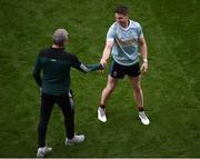 26 June 2022; Mayo manager James Horan shakes hands with Lee Keegan after the GAA Football All-Ireland Senior Championship Quarter-Final match between Kerry and Mayo at Croke Park, Dublin. Photo by Daire Brennan/Sportsfile