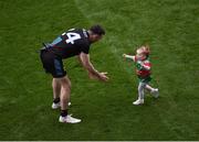 26 June 2022; Kevin McLoughlin of Mayo with his daughter Saorla, aged 1, after the GAA Football All-Ireland Senior Championship Quarter-Final match between Kerry and Mayo at Croke Park, Dublin. Photo by Daire Brennan/Sportsfile