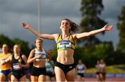 26 June 2022; Louise Shanahan of Leevale AC, Cork, celebrates winning the women's 800m  during day two of the Irish Life Health National Senior Track and Field Championships 2022 at Morton Stadium in Dublin. Photo by Sam Barnes/Sportsfile