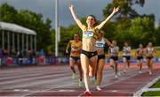 26 June 2022; Louise Shanahan of Leevale AC, Cork, celebrates winning the women's 800m  during day two of the Irish Life Health National Senior Track and Field Championships 2022 at Morton Stadium in Dublin. Photo by Sam Barnes/Sportsfile