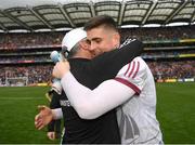 26 June 2022; Galway manager Padraic Joyce  and Galway goalkeeper Conor Gleeson celebrate after the GAA Football All-Ireland Senior Championship Quarter-Final match between Armagh and Galway at Croke Park, Dublin. Photo by Ray McManus/Sportsfile
