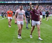26 June 2022; Galway players Paul Conroy, right, and Damien Comer leave the pitch after their side's victory in the penalty shoot-out of the GAA Football All-Ireland Senior Championship Quarter-Final match between Armagh and Galway at Croke Park, Dublin. Photo by Piaras Ó Mídheach/Sportsfile