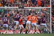 26 June 2022; The hands of Armagh's Niall Rowland just beat his team mate Rory Grugan to score a goal, in the 11th minute of extra time, during the GAA Football All-Ireland Senior Championship Quarter-Final match between Armagh and Galway at Croke Park, Dublin. Photo by Ray McManus/Sportsfile