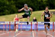 26 June 2022; Thomas Barr of Ferrybank AC, Waterford, centre, on his way to winning the men's 400m hurdles during day two of the Irish Life Health National Senior Track and Field Championships 2022 at Morton Stadium in Dublin. Photo by Sam Barnes/Sportsfile