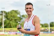 26 June 2022; Christopher O'Donnell of North Sligo AC with the Billy McKee Perpetual Cup after winning the men's 400m during day two of the Irish Life Health National Senior Track and Field Championships 2022 at Morton Stadium in Dublin. Photo by Sam Barnes/Sportsfile