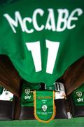 27 June 2022; A detailed view of the jersey to be worn by Republic of Ireland captain Katie McCabe during the FIFA Women's World Cup 2023 Qualifier match between Georgia and Republic of Ireland at Tengiz Burjanadze Stadium in Gori, Georgia. Photo by Stephen McCarthy/Sportsfile