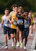 26 June 2022; Efrem Gidey of Clonliffe Harriers AC, Dublin, leads the field on his way to finishing third in the men's 5000m during day two of the Irish Life Health National Senior Track and Field Championships 2022 at Morton Stadium in Dublin. Photo by George Tewkesbury/Sportsfile