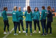 27 June 2022; Republic of Ireland players including Lily Agg, left, and Roma McLaughlin, right, before the FIFA Women's World Cup 2023 Qualifier match between Georgia and Republic of Ireland at Tengiz Burjanadze Stadium in Gori, Georgia. Photo by Stephen McCarthy/Sportsfile