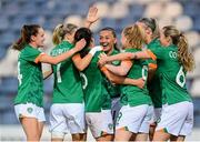 27 June 2022; Niamh Fahey of Republic of Ireland is congratulated by team mates including Katie McCabe, centre, after she scored their side's second goal during the FIFA Women's World Cup 2023 Qualifier match between Georgia and Republic of Ireland at Tengiz Burjanadze Stadium in Gori, Georgia. Photo by Stephen McCarthy/Sportsfile