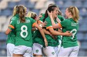 27 June 2022; Niamh Fahey of Republic of Ireland celebrates with team mates including Amber Barrett, right, after scoring their side's second goal during the FIFA Women's World Cup 2023 Qualifier match between Georgia and Republic of Ireland at Tengiz Burjanadze Stadium in Gori, Georgia. Photo by Stephen McCarthy/Sportsfile