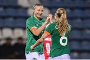 27 June 2022; Louise Quinn of Republic of Ireland, left, celebrates with team mate Megan Connolly after scoring their side's fifth goal during the FIFA Women's World Cup 2023 Qualifier match between Georgia and Republic of Ireland at Tengiz Burjanadze Stadium in Gori, Georgia. Photo by Stephen McCarthy/Sportsfile