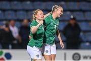 27 June 2022; Louise Quinn of Republic of Ireland, right, celebrates with team mate Amber Barrett after scoring their side's fifth goal during the FIFA Women's World Cup 2023 Qualifier match between Georgia and Republic of Ireland at Tengiz Burjanadze Stadium in Gori, Georgia. Photo by Stephen McCarthy/Sportsfile