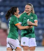 27 June 2022; Louise Quinn of Republic of Ireland, right, celebrates with team mate Niamh Fahey after scoring their side's sixth goal during the FIFA Women's World Cup 2023 Qualifier match between Georgia and Republic of Ireland at Tengiz Burjanadze Stadium in Gori, Georgia. Photo by Stephen McCarthy/Sportsfile