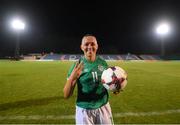 27 June 2022; Katie McCabe of Republic of Ireland celebrates with the match ball after she scored a hat trick in the FIFA Women's World Cup 2023 Qualifier match between Georgia and Republic of Ireland at Tengiz Burjanadze Stadium in Gori, Georgia. Photo by Stephen McCarthy/Sportsfile
