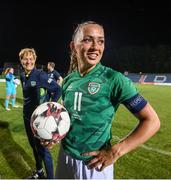 27 June 2022; Katie McCabe of Republic of Ireland with the match ball after she scored a hat trick during the FIFA Women's World Cup 2023 Qualifier match between Georgia and Republic of Ireland at Tengiz Burjanadze Stadium in Gori, Georgia. Photo by Stephen McCarthy/Sportsfile