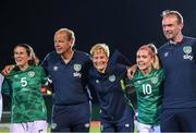 27 June 2022; Republic of Ireland players and staff, from left, Niamh Fahey, goalkeeping coach Jan Willem van Ede, manager Vera Pauw, Denise O'Sullivan and video analyst Andrew Holt after the FIFA Women's World Cup 2023 Qualifier match between Georgia and Republic of Ireland at Tengiz Burjanadze Stadium in Gori, Georgia. Photo by Stephen McCarthy/Sportsfile
