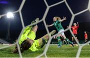 27 June 2022; Amber Barrett of Republic of Ireland celebrates her side's fifth goal scored by team mate Louise Quinn during the FIFA Women's World Cup 2023 Qualifier match between Georgia and Republic of Ireland at Tengiz Burjanadze Stadium in Gori, Georgia. Photo by Stephen McCarthy/Sportsfile