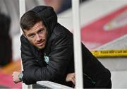 27 June 2022; Jack Byrne of Shamrock Rovers in the dugout before the SSE Airtricity League Premier Division match between St Patrick's Athletic and Shamrock Rovers at Richmond Park in Dublin. Photo by Piaras Ó Mídheach/Sportsfile