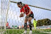 27 June 2022; Tamar Kvelidze of Georgia collects the ball from the net after her side conceded a third during the FIFA Women's World Cup 2023 Qualifier match between Georgia and Republic of Ireland at Tengiz Burjanadze Stadium in Gori, Georgia. Photo by Stephen McCarthy/Sportsfile