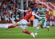 27 June 2022; Joe Redmond of St Patrick's Athletic in action against Dylan Watts of Shamrock Rovers during the SSE Airtricity League Premier Division match between St Patrick's Athletic and Shamrock Rovers at Richmond Park in Dublin. Photo by George Tewkesbury/Sportsfile