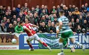 27 June 2022; Shamrock Rovers supporters before the SSE Airtricity League Premier Division match between St Patrick's Athletic and Shamrock Rovers at Richmond Park in Dublin. Photo by Piaras Ó Mídheach/Sportsfile