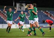 27 June 2022; Abbie Larkin of Republic of Ireland, right, celebrates with team mates after scoring her side's eighth goal during the FIFA Women's World Cup 2023 Qualifier match between Georgia and Republic of Ireland at Tengiz Burjanadze Stadium in Gori, Georgia. Photo by Stephen McCarthy/Sportsfile