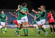 27 June 2022; Abbie Larkin of Republic of Ireland, centre, celebrates with team mates Denise O'Sullivan, left, and Katie McCabe after scoring her side's eighth goal during the FIFA Women's World Cup 2023 Qualifier match between Georgia and Republic of Ireland at Tengiz Burjanadze Stadium in Gori, Georgia. Photo by Stephen McCarthy/Sportsfile