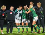 27 June 2022; Niamh Fahey of Republic of Ireland, centre, is congratulated by team mate Denise O'Sullivan after the FIFA Women's World Cup 2023 Qualifier match between Georgia and Republic of Ireland at Tengiz Burjanadze Stadium in Gori, Georgia. Photo by Stephen McCarthy/Sportsfile