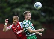 27 June 2022; Sean Hoare of Shamrock Rovers in action against Eoin Doyle of St Patrick's Athletic during the SSE Airtricity League Premier Division match between St Patrick's Athletic and Shamrock Rovers at Richmond Park in Dublin. Photo by Piaras Ó Mídheach/Sportsfile