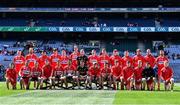 25 June 2022; The Derry team before the GAA Football All-Ireland Senior Championship Quarter-Final match between Clare and Derry at Croke Park, Dublin. Photo by David Fitzgerald/Sportsfile
