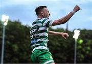 27 June 2022; Andy Lyons of Shamrock Rovers celebrates celebrates after scoring his side's first goal during the SSE Airtricity League Premier Division match between St Patrick's Athletic and Shamrock Rovers at Richmond Park in Dublin. Photo by George Tewkesbury/Sportsfile