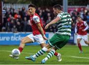 27 June 2022; Aaron Greene of Shamrock Rovers shoots to score his side's first goal during the SSE Airtricity League Premier Division match between St Patrick's Athletic and Shamrock Rovers at Richmond Park in Dublin. Photo by George Tewkesbury/Sportsfile