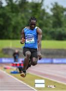 26 June 2022; Taiwo Adereni of Waterford AC, Waterford, competing in the men's triple jump during day two of the Irish Life Health National Senior Track and Field Championships 2022 at Morton Stadium in Dublin. Photo by George Tewkesbury/Sportsfile