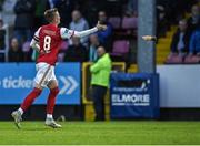 27 June 2022; Chris Forrester of St Patrick's Athletic removes a bottle from the pitch before Eoin Doyle of St Patrick's Athletic scored his side's first goal, from a penalty, during the SSE Airtricity League Premier Division match between St Patrick's Athletic and Shamrock Rovers at Richmond Park in Dublin. Photo by Piaras Ó Mídheach/Sportsfile