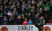 27 June 2022; Shamrock Rovers manager Stephen Bradley celebrates in front of his side's supporters after their side's victory in the SSE Airtricity League Premier Division match between St Patrick's Athletic and Shamrock Rovers at Richmond Park in Dublin. Photo by Piaras Ó Mídheach/Sportsfile