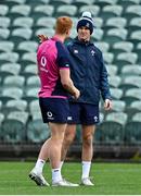 28 June 2022; Jonathan Sexton, right, in conversation with Ciaran Frawley during Ireland rugby squad training at North Harbour Stadium in Auckland, New Zealand. Photo by Brendan Moran/Sportsfile
