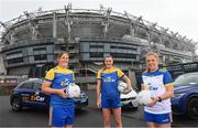 28 June 2022; ZuCar are the new title sponsors of the All-Ireland Ladies Minor Football Championships. This announcement extends the partnership between the Ladies Gaelic Football Association and ZuCar, who are the LGFA’s official Performance Partner and Gaelic4Teens sponsors. In attendance at Croke Park to mark the announcement are, from left, Wicklow player and ZuCar #Gaelic4Teens ambassador, Jackie Kinch, Dublin footballer Niamh Hetherton, and Antrim captain and ZuCar #Gaelic4Teens ambassador Cathy Carey. Photo by Ramsey Cardy/Sportsfile