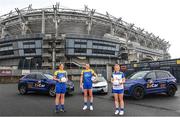 28 June 2022; ZuCar are the new title sponsors of the All-Ireland Ladies Minor Football Championships. This announcement extends the partnership between the Ladies Gaelic Football Association and ZuCar, who are the LGFA’s official Performance Partner and Gaelic4Teens sponsors. In attendance at Croke Park to mark the announcement are, from left, Wicklow player and ZuCar #Gaelic4Teens ambassador, Jackie Kinch, Dublin footballer Niamh Hetherton, and Antrim captain and ZuCar #Gaelic4Teens ambassador, Cathy Carey. Photo by Ramsey Cardy/Sportsfile