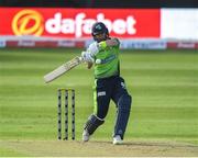 28 June 2022; Andrew Balbirnie of Ireland hitting a Six during the LevelUp11 Second Men's T20 International match between Ireland and India at Malahide Cricket Club in Dublin. Photo by George Tewkesbury/Sportsfile