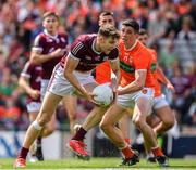 26 June 2022; Patrick Kelly of Galway in action against Rory Grugan of Armagh during the GAA Football All-Ireland Senior Championship Quarter-Final match between Armagh and Galway at Croke Park, Dublin. Photo by Ray McManus/Sportsfile