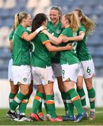 27 June 2022; Niamh Fahey, second from left, is congratulated by Republic of Ireland team-mates, from left, Diane Caldwell, Louise Quinn, Amber Barrett and Megan Connolly after scoring their side's second goal during the FIFA Women's World Cup 2023 Qualifier match between Georgia and Republic of Ireland at Tengiz Burjanadze Stadium in Gori, Georgia. Photo by Stephen McCarthy/Sportsfile