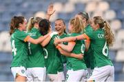 27 June 2022; Niamh Fahey, third from left, celebrates with Republic of Ireland team-mates, from left, Heather Payne, Diane Caldwell, Katie McCabe, centre, Amber Barrett, Louise Quinn and Megan Connolly after scoring their side's second goal during the FIFA Women's World Cup 2023 Qualifier match between Georgia and Republic of Ireland at Tengiz Burjanadze Stadium in Gori, Georgia. Photo by Stephen McCarthy/Sportsfile