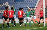 27 June 2022; Megan Connolly of Republic of Ireland celebrates after scoring her side's third goal during the FIFA Women's World Cup 2023 Qualifier match between Georgia and Republic of Ireland at Tengiz Burjanadze Stadium in Gori, Georgia. Photo by Stephen McCarthy/Sportsfile