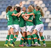 27 June 2022; Niamh Fahey, third from left, celebrates with Republic of Ireland team-mates, from left, Heather Payne, Diane Caldwell, Katie McCabe, centre, Amber Barrett, Louise Quinn and Megan Connolly after scoring their side's second goal during the FIFA Women's World Cup 2023 Qualifier match between Georgia and Republic of Ireland at Tengiz Burjanadze Stadium in Gori, Georgia. Photo by Stephen McCarthy/Sportsfile