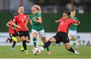 27 June 2022; Denise O'Sullivan of Republic of Ireland is tackled by Tamar Kvelidze of Georgia during the FIFA Women's World Cup 2023 Qualifier match between Georgia and Republic of Ireland at Tengiz Burjanadze Stadium in Gori, Georgia. Photo by Stephen McCarthy/Sportsfile