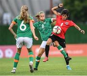 27 June 2022; Lela Chichinadze of Georgia in action against Ruesha Littlejohn of Republic of Ireland during the FIFA Women's World Cup 2023 Qualifier match between Georgia and Republic of Ireland at Tengiz Burjanadze Stadium in Gori, Georgia. Photo by Stephen McCarthy/Sportsfile