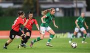 27 June 2022; Megan Connolly of Republic of Ireland in action against Nino Pasikashvili, 3, and Ana Cheminava of Georgia during the FIFA Women's World Cup 2023 Qualifier match between Georgia and Republic of Ireland at Tengiz Burjanadze Stadium in Gori, Georgia. Photo by Stephen McCarthy/Sportsfile